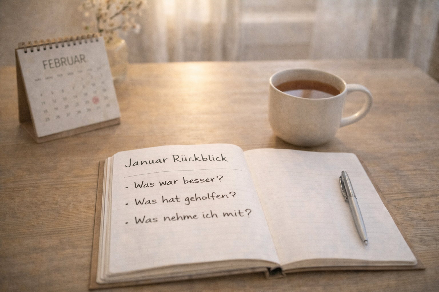 Monatsabschluss ohne Druck: Was war besser? Was bleibt? Dein sanfter Februar-Schritt